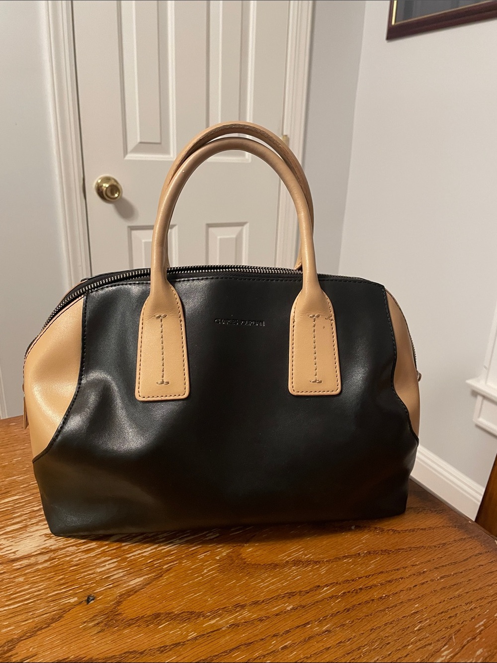 Charles Jourdan Black and Tan Leather Satchel